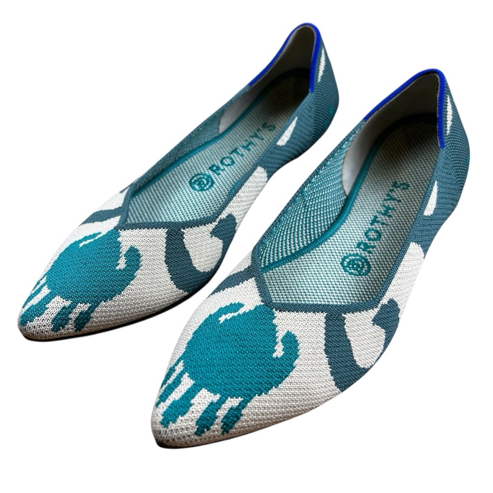 Rothy’s The Point Moroccan Print Flats Teal/Green Retired Rare - Size 9